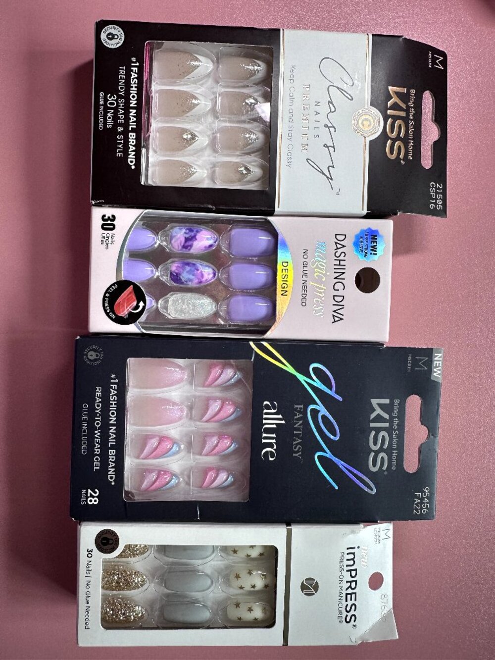 4pc Medium Almond Press On Nail Bundle – KISS, Dashing Diva & imPRESS  Descripti